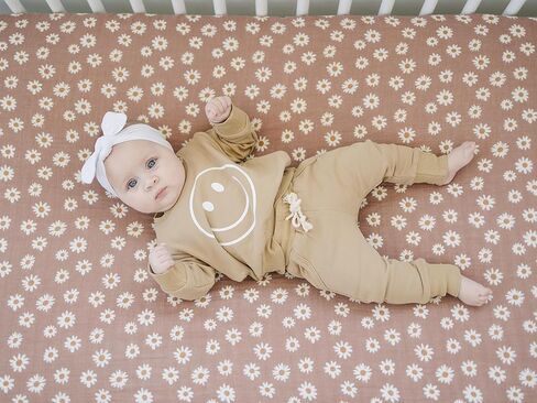 Taupe Checkered Muslin Crib Sheet by Mebie Baby, Soft and Breathable Bed Sheets for Babies, Modern Neutral Bedding for Cribs, Standard Crib Mattress Fitted Sheet, Great for Boy or Girl Room or Nursery in Saudi Arabia