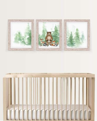 ديكور حضانة الغابة Katie Doodle للأولاد والبنات | لوحة فنية جدارية لطيفة للغاية لغرف الأطفال بوهو أو زينة استحمام الأطفال في الغابة | تتضمن مجموعة من 3 مطبوعات [غير مؤطرة] in Kuwait