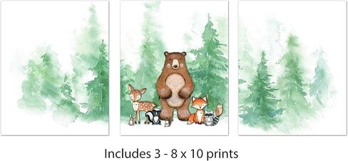 ديكور حضانة الغابة Katie Doodle للأولاد والبنات | لوحة فنية جدارية لطيفة للغاية لغرف الأطفال بوهو أو زينة استحمام الأطفال في الغابة | تتضمن مجموعة من 3 مطبوعات [غير مؤطرة] in Kuwait