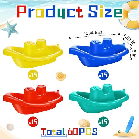 60 Pieces Little Boat Bath Boats Toy Bathtub Toys Stackable Boat Bath Toys Floating Plastic Pool and Bathtub Toys for Baby and Toddler Summer Water Toys, 4 Colors in Saudi Arabia