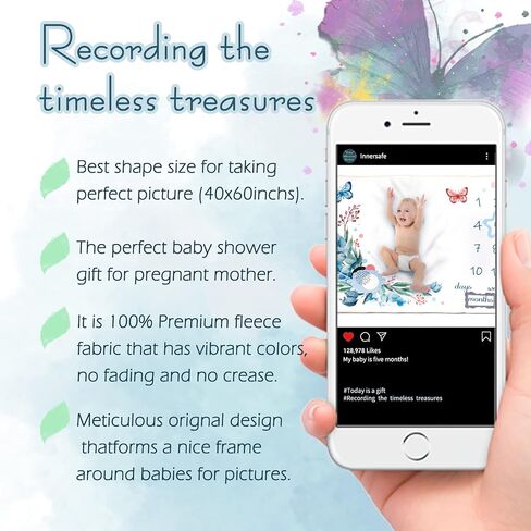 بطانية مايلستون للأطفال من InnerSafe| التصميم الأصلي بطانية مايلستون الشهرية للأطفال الأولاد والبنات| بطانية دعائم تصوير للأطفال حديثي الولادة| منطاد الهواء الساخن مقاس 60 × 40 بوصة in Kuwait