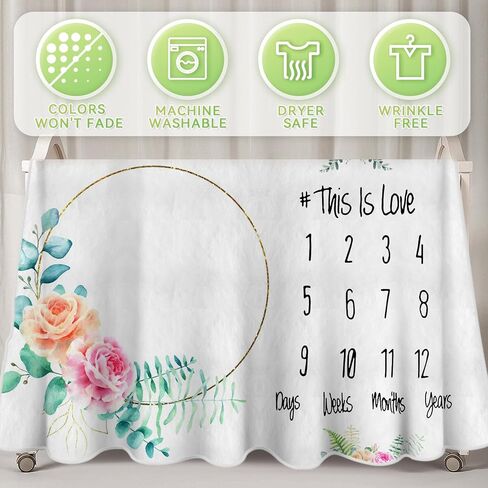 ASOUNY Baby Monthly Milestone Blanket - Soft Baby Milestone for Boy Girl, Thick Baby Month Blanket with Writing Board and 2 Felt Frames, Personalized Growth Blanket for Newborn Picture 47"X39" in Saudi Arabia