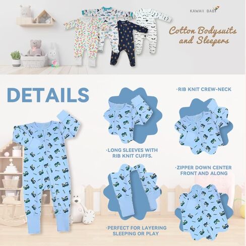 Cotton Bodysuits and Sleepers, Baby Bodysuit, Cotton Sleepers - Pack of 5 in Saudi Arabia
