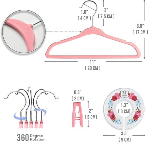 Velvet Baby Hangers with 10x Clips and 8X Dividers (30 Pack) | 11" Ultra-Slim Baby Clothes Hangers | Non-Slip Felt | Space-Saving Nursery & Infant Closet Organizer | Pink in Saudi Arabia