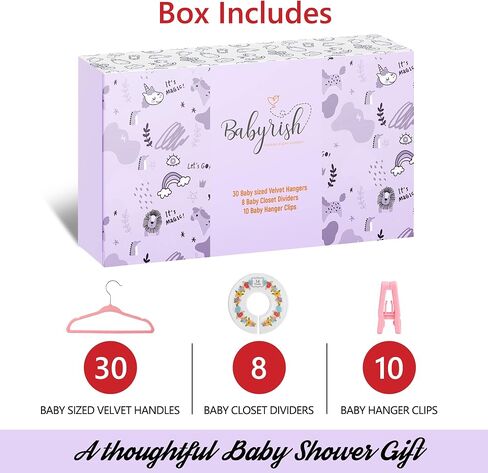 Velvet Baby Hangers with 10x Clips and 8X Dividers (30 Pack) | 11" Ultra-Slim Baby Clothes Hangers | Non-Slip Felt | Space-Saving Nursery & Infant Closet Organizer | Pink in Saudi Arabia