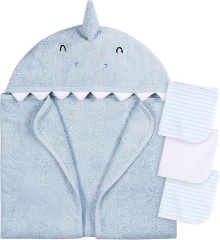 Gerber Baby 4 Piece Animal Character Hooded Towel and Washcloth Set, Blue Shark, One Size in Saudi Arabia