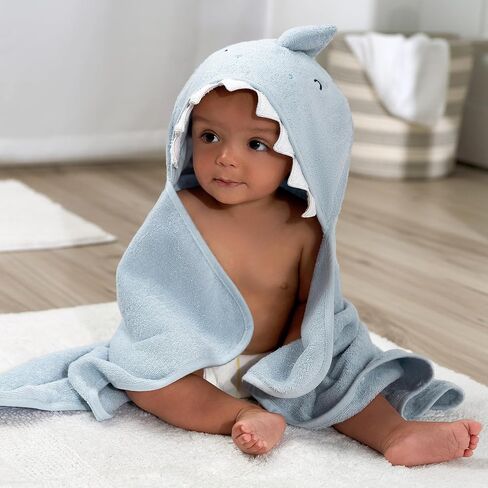 Gerber Baby 4 Piece Animal Character Hooded Towel and Washcloth Set, Blue Shark, One Size in Saudi Arabia