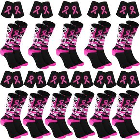 Ramede 11 Pairs Breast Cancer Awareness Socks and 11 Pairs Pink Ribbon Wristbands Pink Football Accessories Bulk Athletic Digital Camo Crew Socks Wrist Sweatbands for Youth Kids Baseball Softball in Saudi Arabia