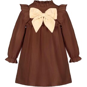 فستان Dearnow للفتيات الصغيرات في الخريف من القطن بأكمام طويلة وعقدة على شكل فيونكة فساتين كاجوال للأطفال in Kuwait