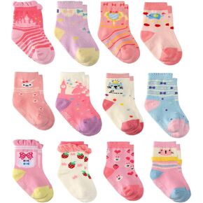 12 Pairs Toddler Girl Grip Socks Non Skid Cotton Crew Socks, Baby Socks Girl Anti Slip Socks for Kids Girls in Saudi Arabia