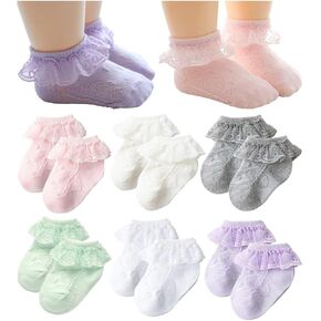QandSweet Baby Girls' Eyelet Flower Socks Ankle Sock for Newborn Infant Toddlers Kids in Saudi Arabia