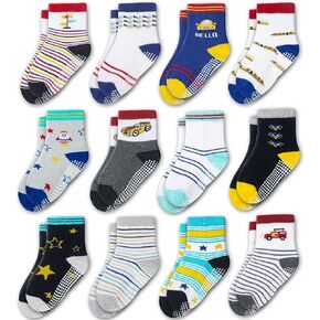 Evercute Toddler Girls Grip Socks 12 Pack Boys Non Slip Socks for Kids Anti Skid