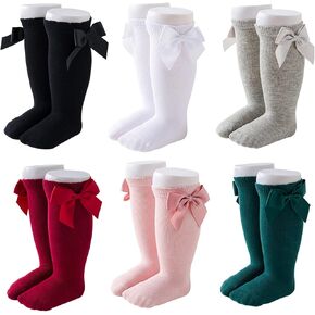 Marchare Baby Girls Knee High Socks Baby Girls Bow Stockings Cotton Uniform Stockings Dress Socks 5 Pack,0-5T in Kuwait