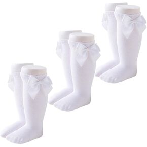 Marchare Baby Girls Knee High Socks Baby Girls Bow Stockings Cotton Uniform Stockings Dress Socks 5 Pack,0-5T in Kuwait