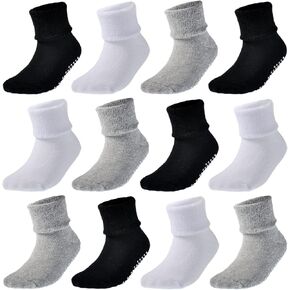 EPEIUS Baby Socks Thick Warm Cotton Crew Socks with Grips Toddler Non-slip Socks Kids Boys Girls 6/12 Pack