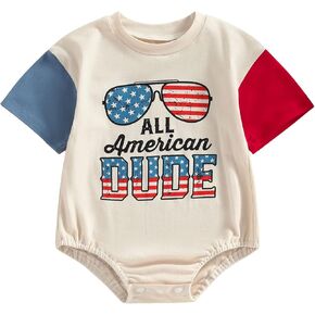 MoZiKQin Baby Boy Girl 4th of July Outfit Newborn Oversized USA Romper American Flag Onesie Independence Day Outfit in Kuwait