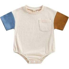 Ayalinggo Newborn Baby Boy Bubble Romper Short Sleeve Color Block Onesie Bodysuit Cute Summer Clothes Outfit in Saudi Arabia