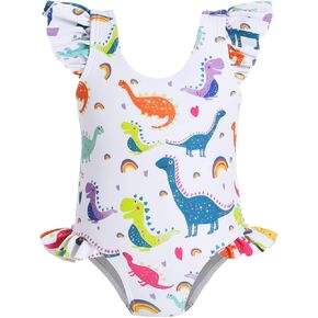 YOUNGER TREE Toddler Baby Girls Swimsuit Infant One Piece Bathing Suits Cute Dinosaur Beach Wear Sunsuit Ruffle Swimwear in Kuwait