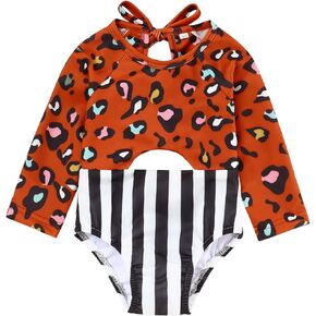 Oklady Toddler Girl Swimsuit One Piece Color Block Leopard Monokini Baby Girls Bathing Suit in Kuwait