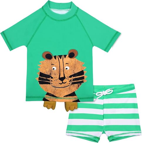 Cadocado Baby Boys 2-Piece ملابس السباحة قصيرة الأكمام طفح الحرس قميص مع جذع السباحة ثوب السباحة ملابس السباحة UPF 50+ in Kuwait