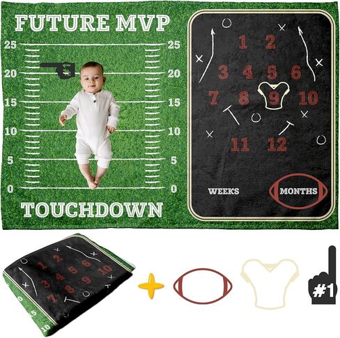 Pavo Premium Football Milestone Blanket for Baby Boys - Includes 3 Exclusive Frames - Personalized Monthly Baby Milestone Blanket for Newborn Ultra-Soft and Cozy 60"x40" Keepsake in Kuwait