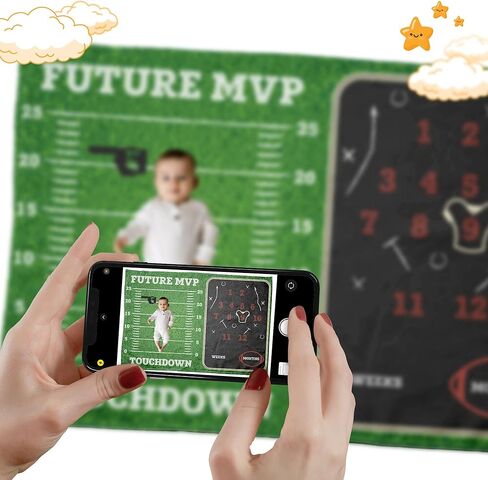 Pavo Premium Football Milestone Blanket for Baby Boys - Includes 3 Exclusive Frames - Personalized Monthly Baby Milestone Blanket for Newborn Ultra-Soft and Cozy 60"x40" Keepsake in Kuwait