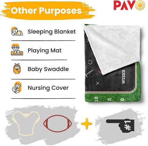Pavo Premium Football Milestone Blanket for Baby Boys - Includes 3 Exclusive Frames - Personalized Monthly Baby Milestone Blanket for Newborn Ultra-Soft and Cozy 60"x40" Keepsake in Kuwait