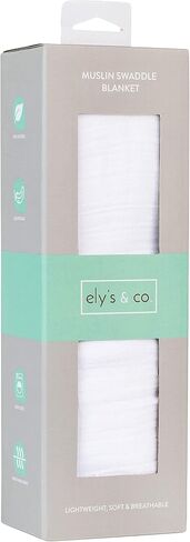 Ely's & Co. بطانية قماط من قطن الموسلين عبوة واحدة للأطفال الأولاد والبنات - بطانيات قماط كبيرة جدًا من قطن الموسلين بنسبة 100% (47 بوصة × 47 بوصة) باللون الأبيض الحمامي in Kuwait