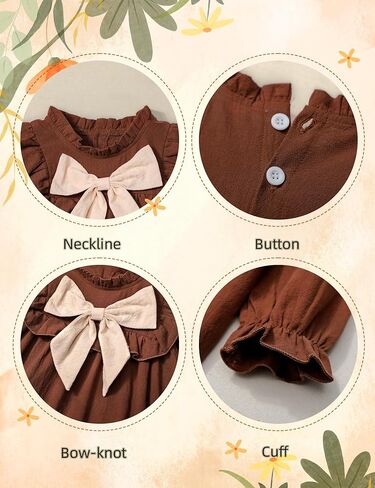 فستان Dearnow للفتيات الصغيرات في الخريف من القطن بأكمام طويلة وعقدة على شكل فيونكة فساتين كاجوال للأطفال in Kuwait