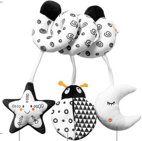 GKDOMS Baby Car Seat Toys Spiral Stroller Activity Toy Black and White High Contrast Sensory Toy Newborn Plush Hanging Toys Party Favors Baby Shower Thank You Gifts for 0-6Months Boys and Girls-BEE in Kuwait