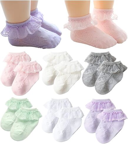 QandSweet Baby Girls' Eyelet Flower Socks Ankle Sock for Newborn Infant Toddlers Kids in Kuwait