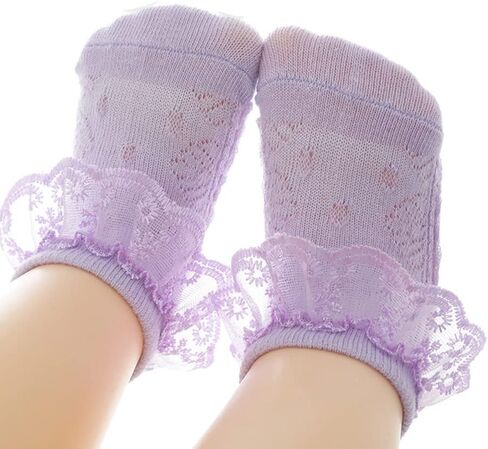QandSweet Baby Girls' Eyelet Flower Socks Ankle Sock for Newborn Infant Toddlers Kids in Kuwait
