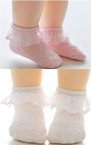 QandSweet Baby Girls' Eyelet Flower Socks Ankle Sock for Newborn Infant Toddlers Kids in Kuwait