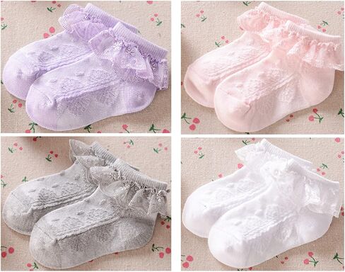 QandSweet Baby Girls' Eyelet Flower Socks Ankle Sock for Newborn Infant Toddlers Kids in Kuwait