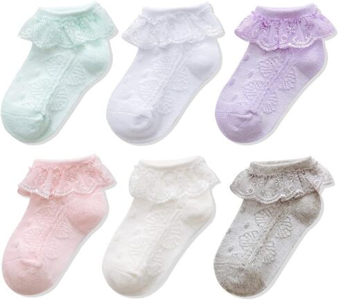 QandSweet Baby Girls' Eyelet Flower Socks Ankle Sock for Newborn Infant Toddlers Kids in Kuwait
