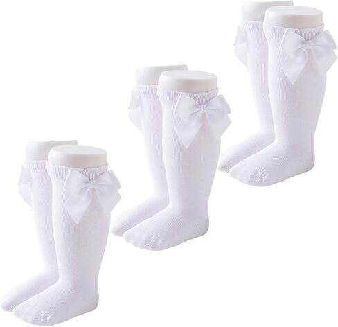 Marchare Baby Girls Knee High Socks Baby Girls Bow Stockings Cotton Uniform Stockings Dress Socks 5 Pack,0-5T in Kuwait
