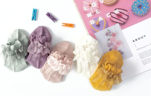 Gwenvenni Toddler Girls Double Ruffle Lace Trim Cotton Socks Frilly Dress Socks 5-Pack in Kuwait