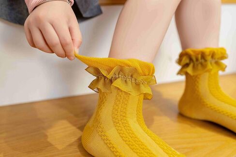 Gwenvenni Toddler Girls Double Ruffle Lace Trim Cotton Socks Frilly Dress Socks 5-Pack in Kuwait