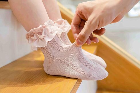 Gwenvenni Toddler Girls Double Ruffle Lace Trim Cotton Socks Frilly Dress Socks 5-Pack in Kuwait