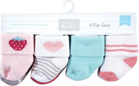 Hudson Baby Unisex Baby Cotton Rich Newborn and Terry Socks, Strawberry 8-Pack, 6-12 Months in Saudi Arabia
