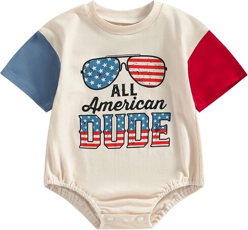 MoZiKQin Baby Boy Girl 4th of July Outfit Newborn Oversized USA Romper American Flag Onesie Independence Day Outfit in Kuwait