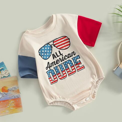 MoZiKQin Baby Boy Girl 4th of July Outfit Newborn Oversized USA Romper American Flag Onesie Independence Day Outfit in Kuwait