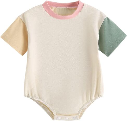 WALLARENEAR Bubble Romper Newborn Boy Girl Solid Color/Color Block Bodysuit Short Sleeve Sweatshirt Onesie Summer Clothes in Saudi Arabia