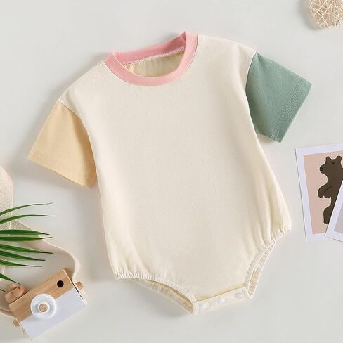 WALLARENEAR Bubble Romper Newborn Boy Girl Solid Color/Color Block Bodysuit Short Sleeve Sweatshirt Onesie Summer Clothes in Saudi Arabia