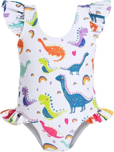 YOUNGER TREE Toddler Baby Girls Swimsuit Infant One Piece Bathing Suits Cute Dinosaur Beach Wear Sunsuit Ruffle Swimwear in Kuwait