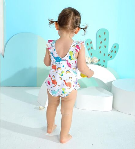 YOUNGER TREE Toddler Baby Girls Swimsuit Infant One Piece Bathing Suits Cute Dinosaur Beach Wear Sunsuit Ruffle Swimwear in Kuwait