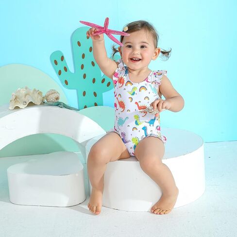 YOUNGER TREE Toddler Baby Girls Swimsuit Infant One Piece Bathing Suits Cute Dinosaur Beach Wear Sunsuit Ruffle Swimwear in Kuwait