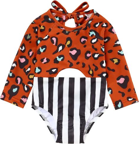 Oklady Toddler Girl Swimsuit One Piece Color Block Leopard Monokini Baby Girls Bathing Suit in Kuwait