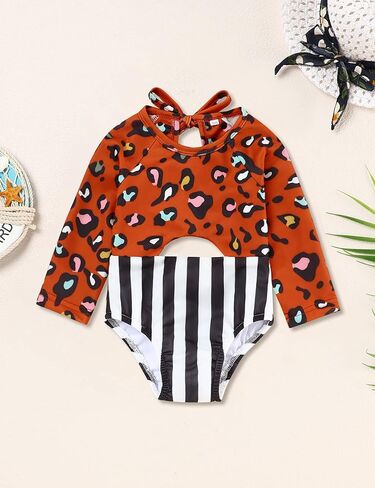 Oklady Toddler Girl Swimsuit One Piece Color Block Leopard Monokini Baby Girls Bathing Suit in Kuwait