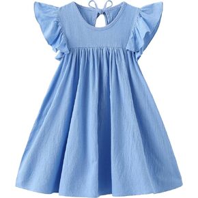 Toddler Girls Ruffle Sleeve Cotton Linen Dress Sleeveless Baby Girl Back Tie Dress Kid Casual Sundress in Saudi Arabia